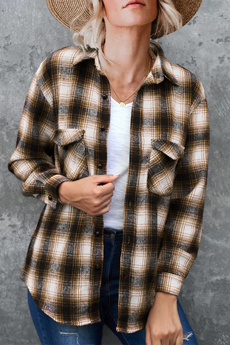 Plaid Patchwork Turndown Collar Blouses(6 Colors)
