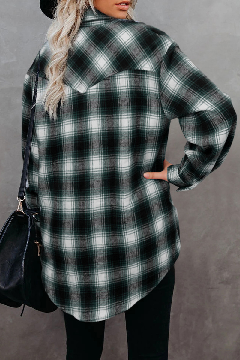 Plaid Patchwork Turndown Collar Blouses(6 Colors)