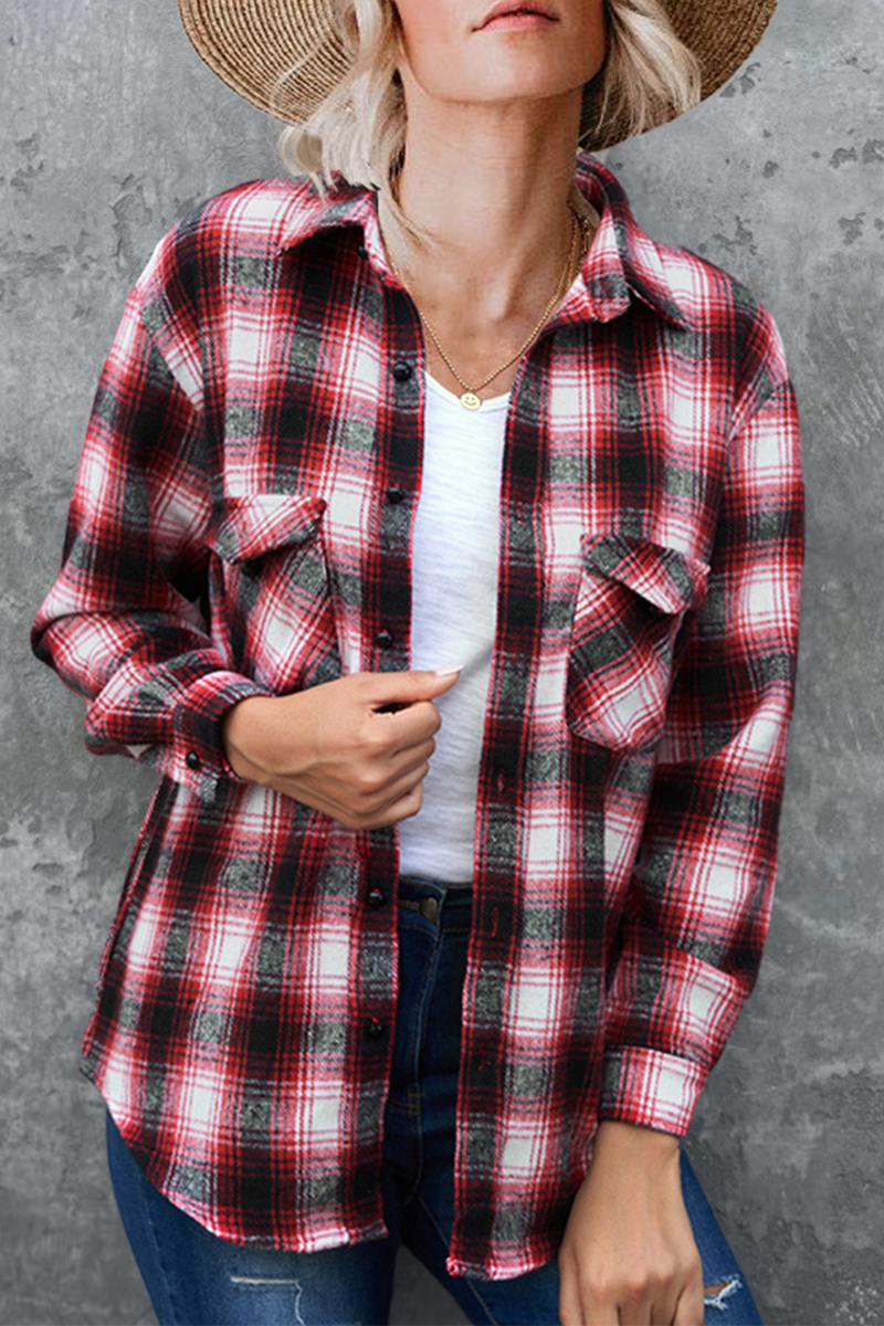 Plaid Patchwork Turndown Collar Blouses(6 Colors)