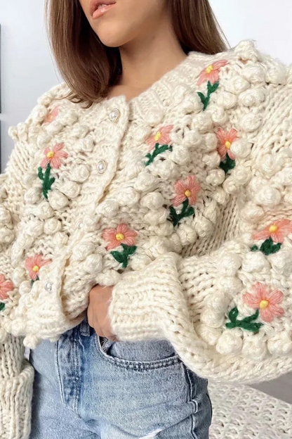 Patchwork Hollowed Out Cardigan Collar Sweaters