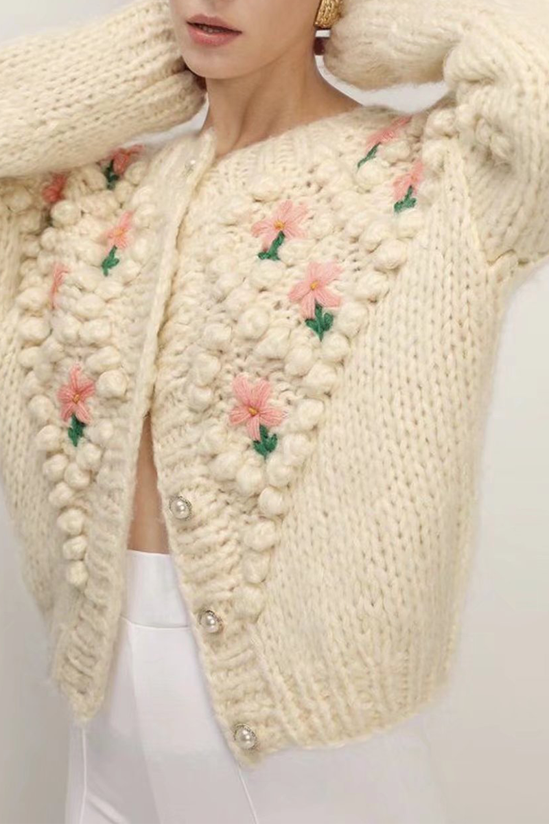 Patchwork Hollowed Out Cardigan Collar Sweaters