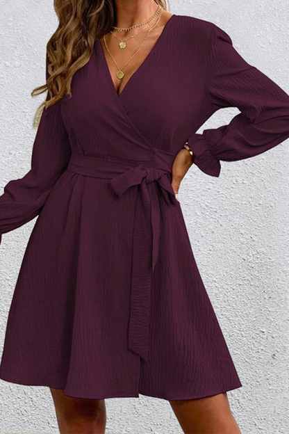 Patchwork V Neck Waist Skirt Dresses(4 Colors)