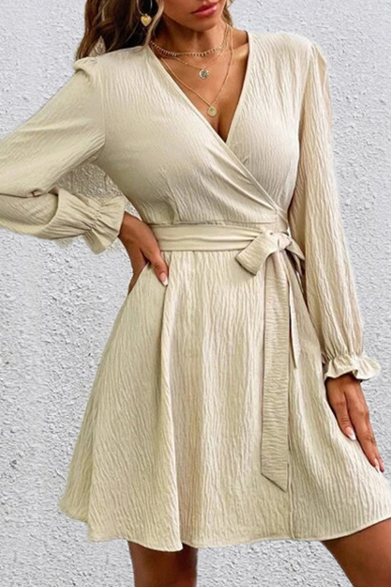 Patchwork V Neck Waist Skirt Dresses(4 Colors)