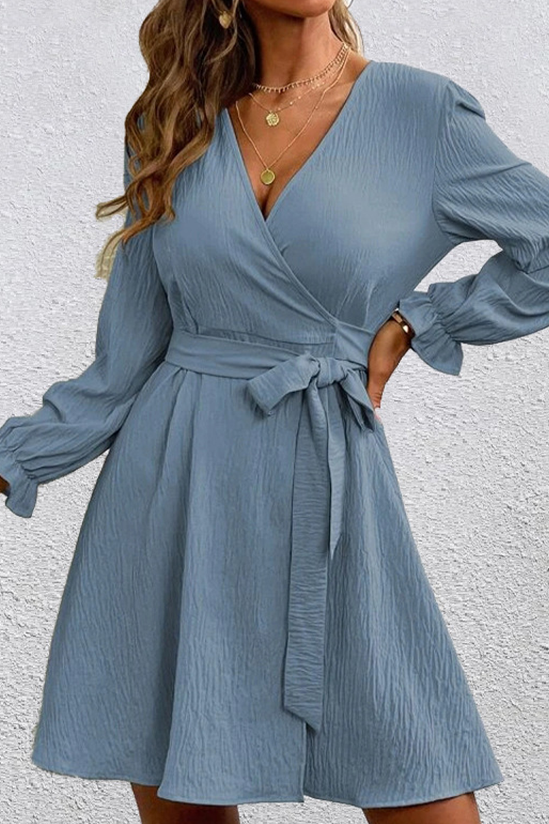 Patchwork V Neck Waist Skirt Dresses(4 Colors)