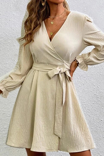 Patchwork V Neck Waist Skirt Dresses(4 Colors)