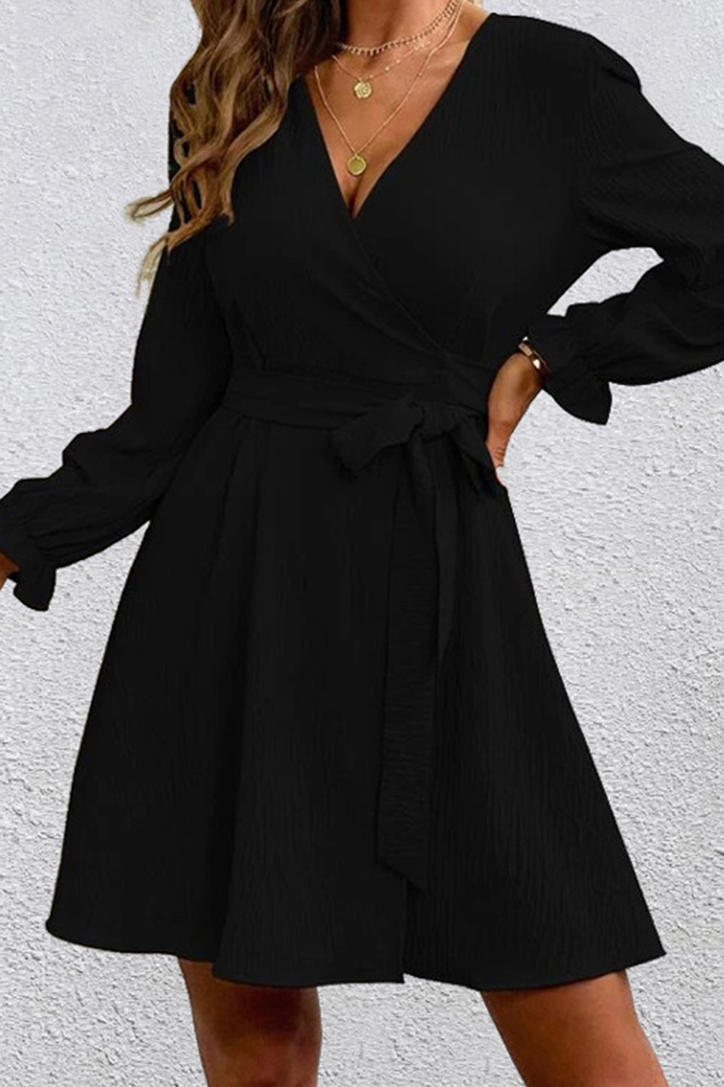 Patchwork V Neck Waist Skirt Dresses(4 Colors)