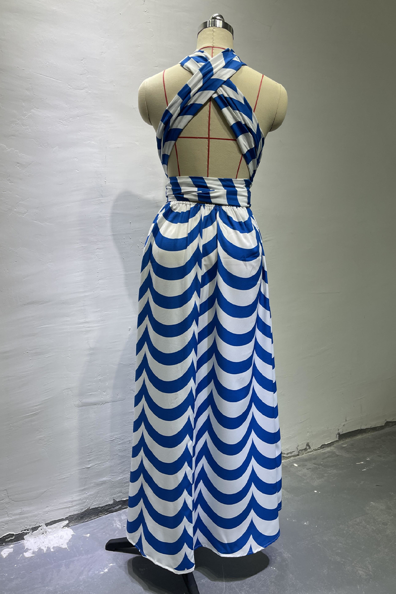 Print Patchwork Halter Waist Skirt Dresses(3 Colors)