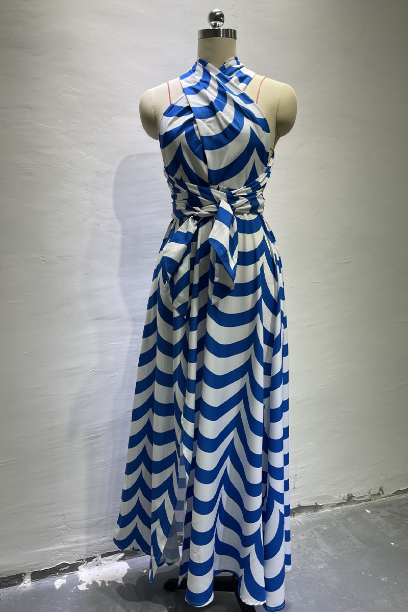 Print Patchwork Halter Waist Skirt Dresses(3 Colors)