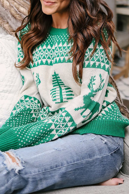 Print Patchwork O Neck Sweaters(3 Colors)