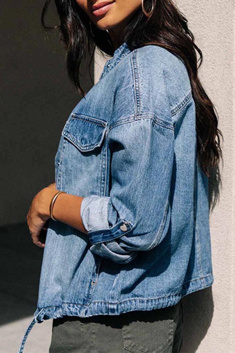 Patchwork Cardigan Collar Long Sleeve Straight Denim Jacket