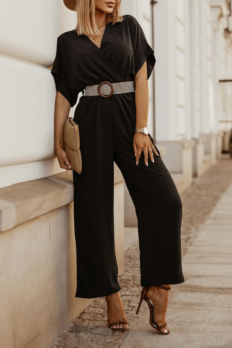 Patchwork V Neck Straight Jumpsuits(5 Colors)