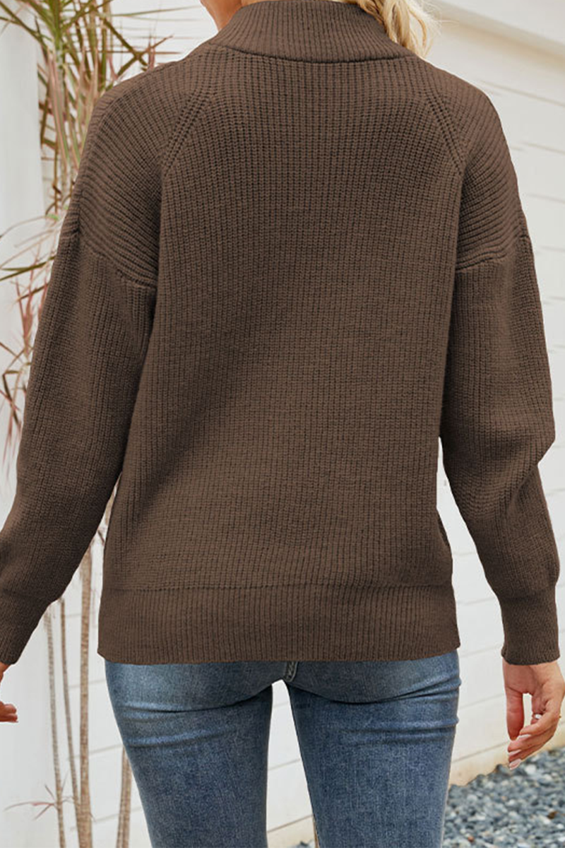 Patchwork Zipper Collar Sweaters(5 Colors)