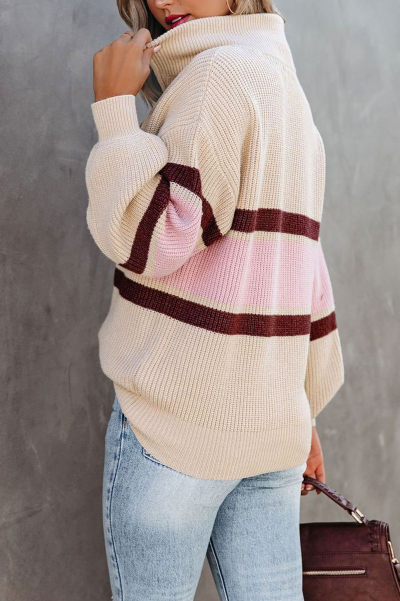 Patchwork Zipper Collar Sweaters(5 Colors)