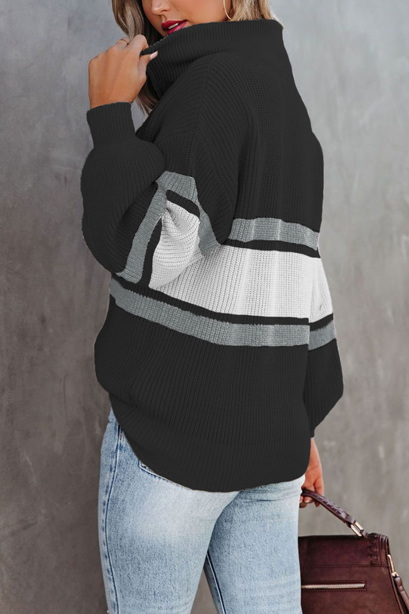 Patchwork Zipper Collar Sweaters(5 Colors)