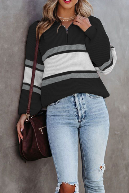 Patchwork Zipper Collar Sweaters(5 Colors)
