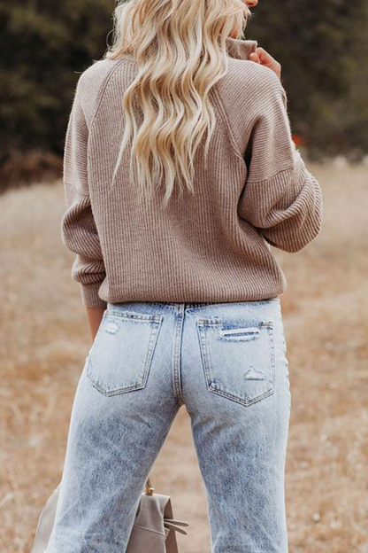 Patchwork Zipper Collar Sweaters(5 Colors)
