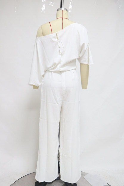 Patchwork One Shoulder Straight Jumpsuits
