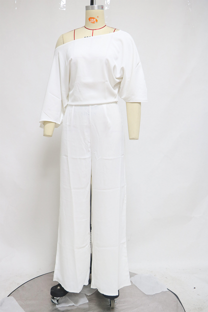 Patchwork One Shoulder Straight Jumpsuits