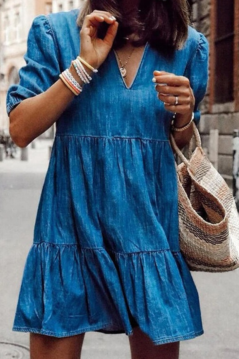 Patchwork V Neck Cake Skirt Dresses