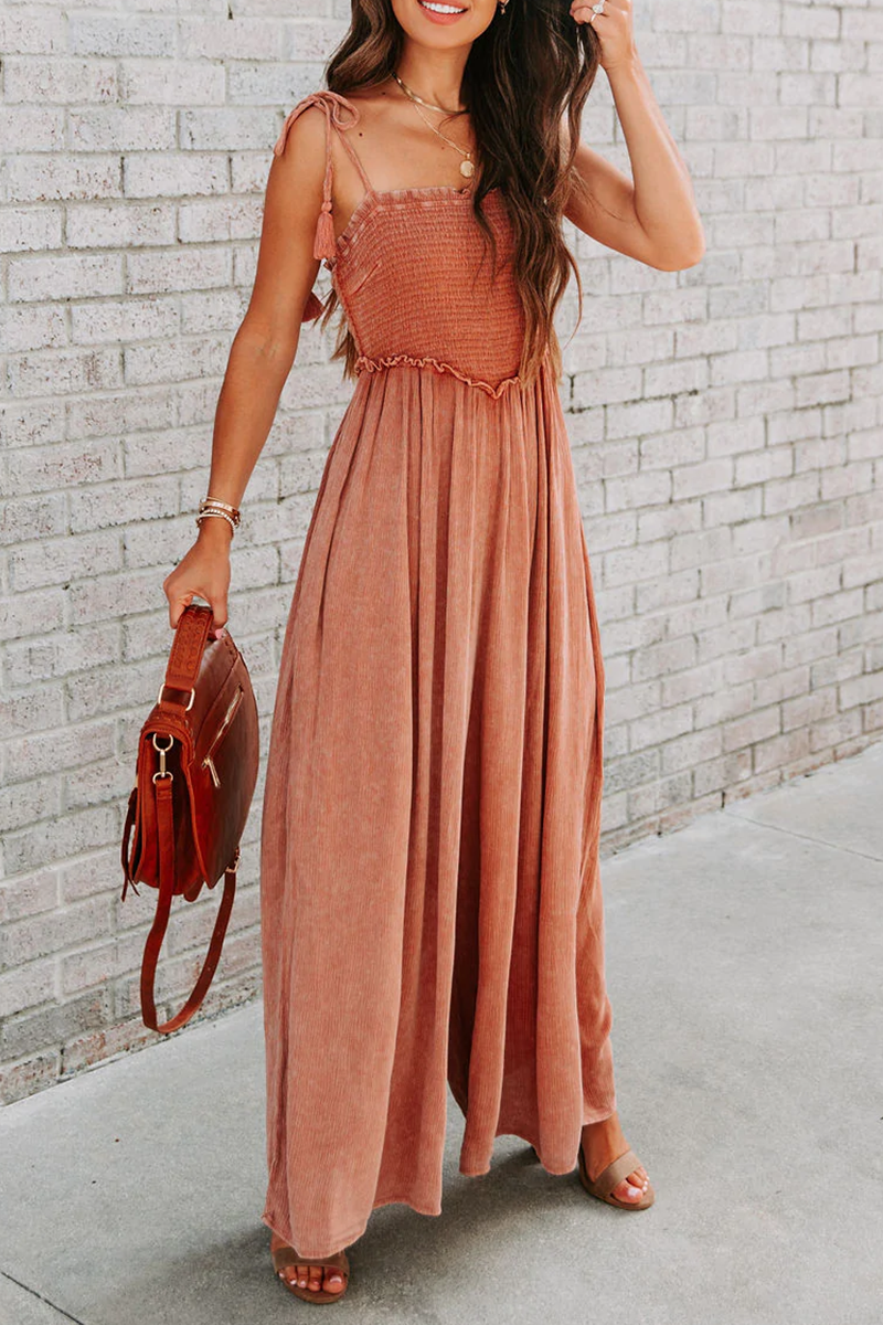 Patchwork Square Collar Straight Jumpsuits