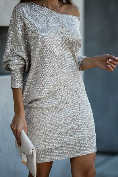 Patchwork Sequins One Shoulder Pencil Skirt Dresses
