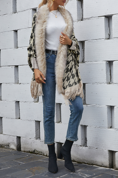 Plaid Tassel Cardigan Collar Outerwear(4 Colors)