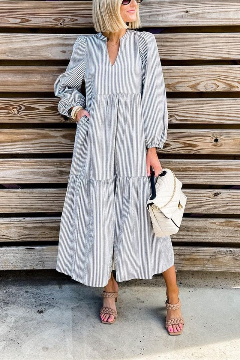 Striped V-neck Pocket Maxi Dress