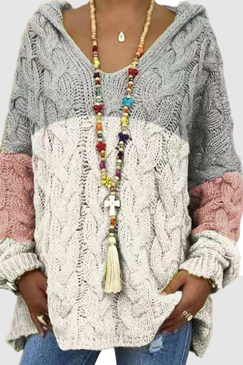 Street Patchwork Hooded Collar Sweaters(16 Colors)