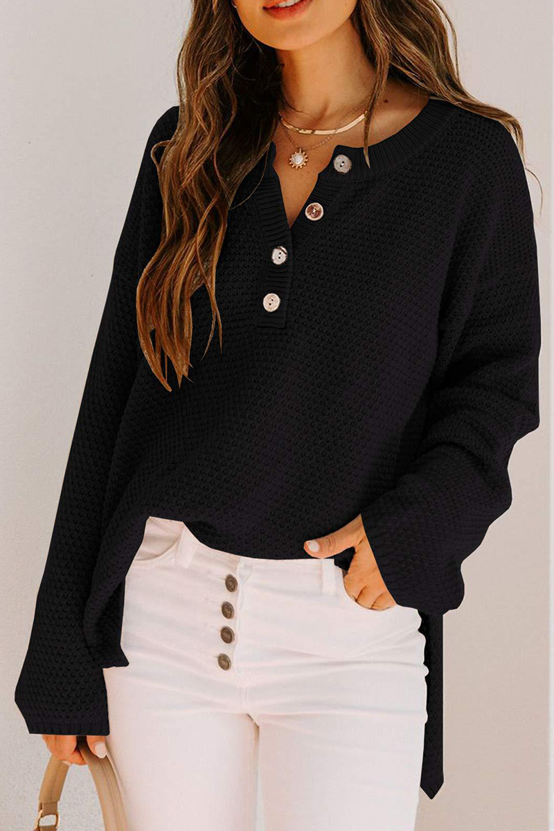 Buckle V Neck Sweaters(4 Colors)