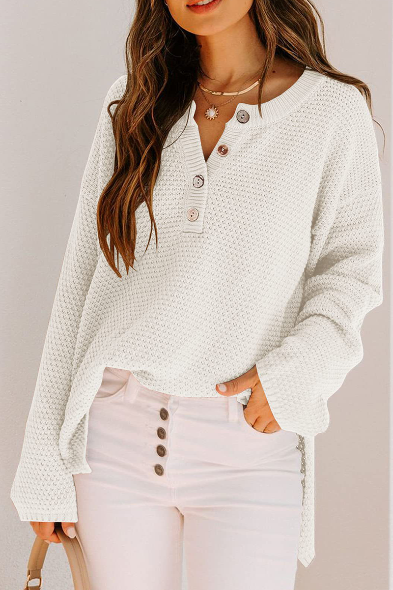 Buckle V Neck Sweaters(4 Colors)