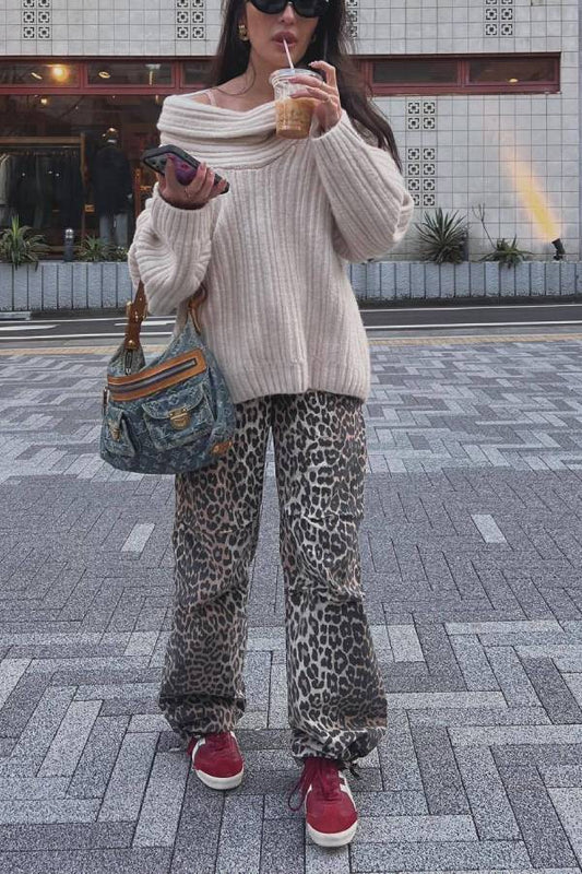 Fashionable Irregular Collar Loose Knitted Sweater