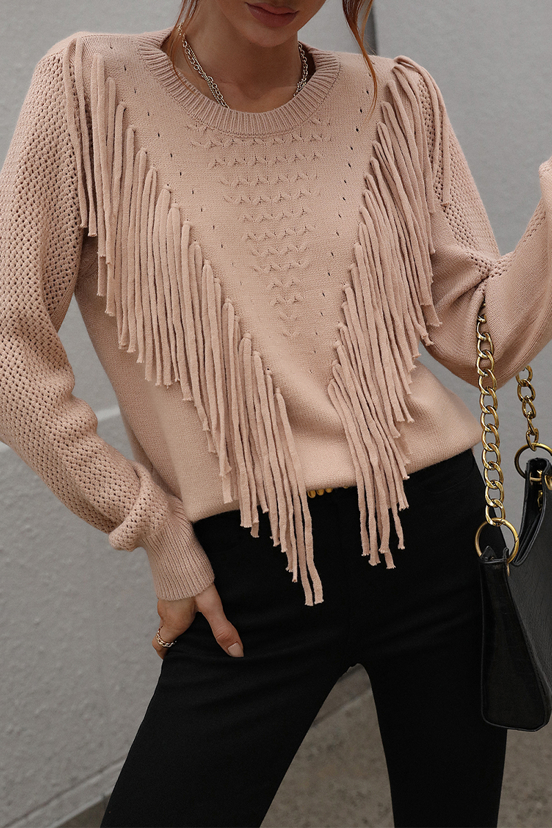 Tassel Patchwork O Neck Sweaters(5 Colors)