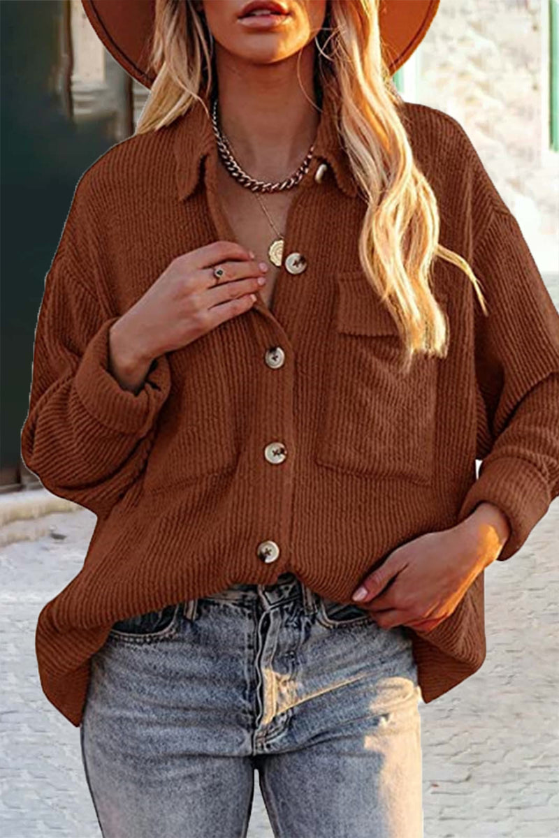 Pocket Turndown Collar Blouses(8 Colors)