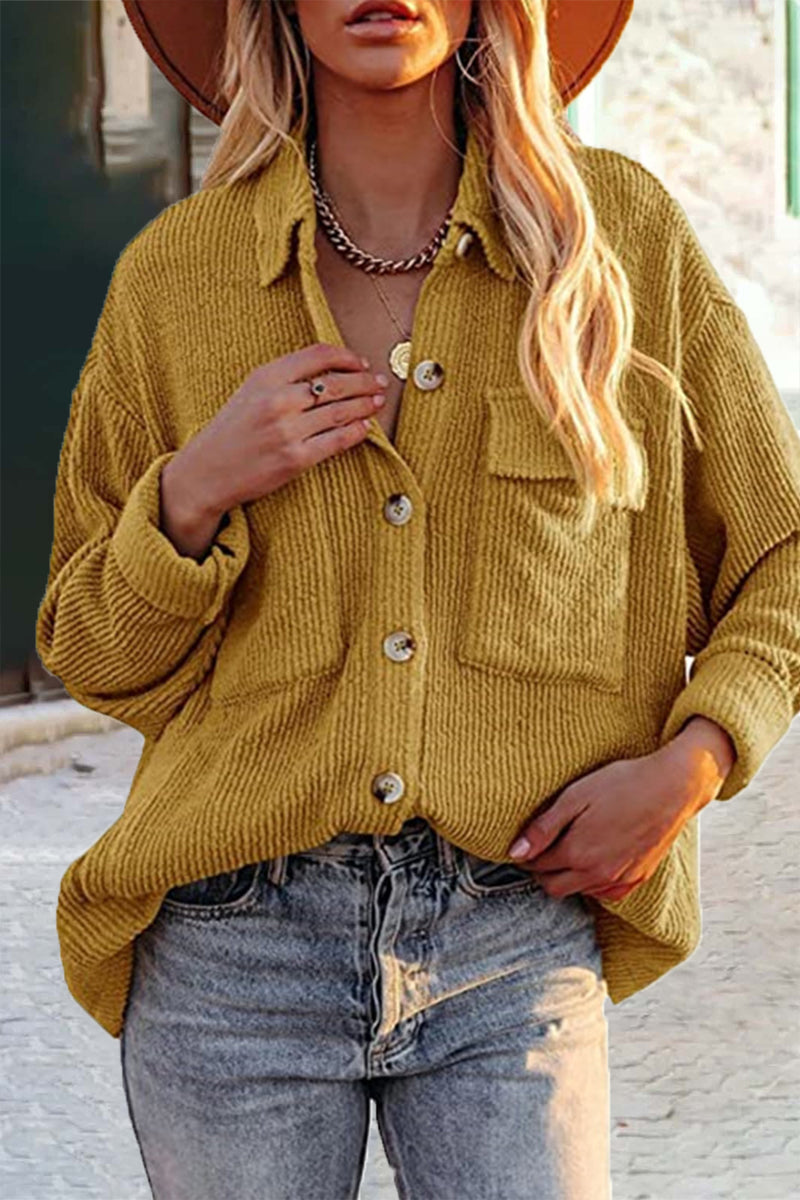 Pocket Turndown Collar Blouses(8 Colors)