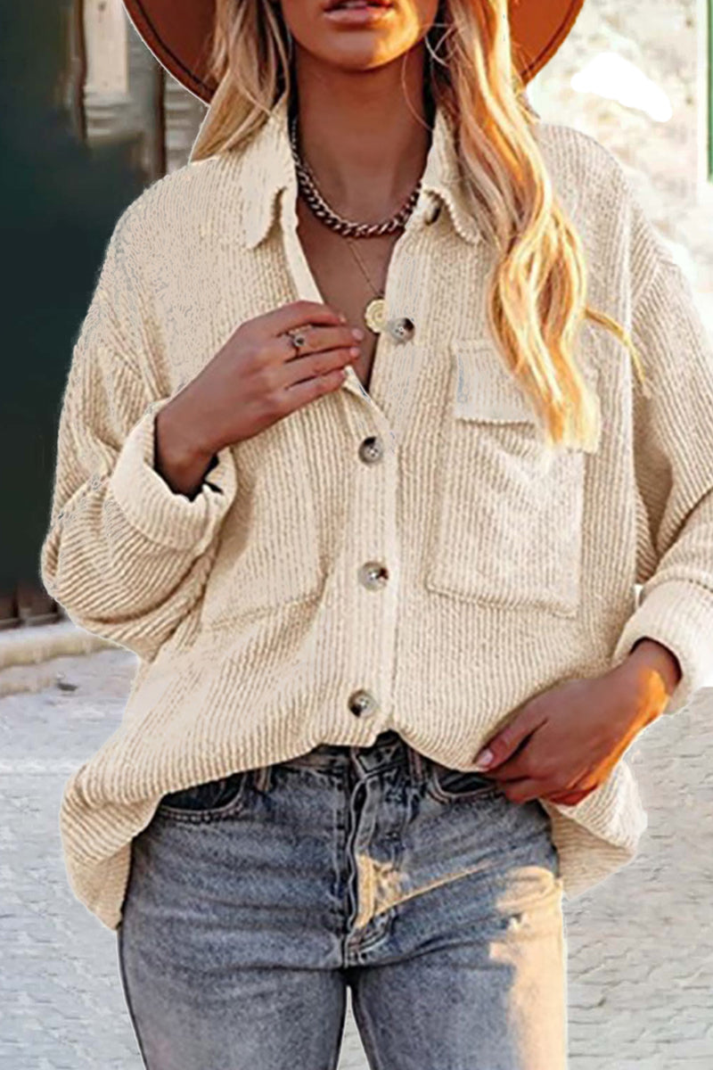 Pocket Turndown Collar Blouses(8 Colors)