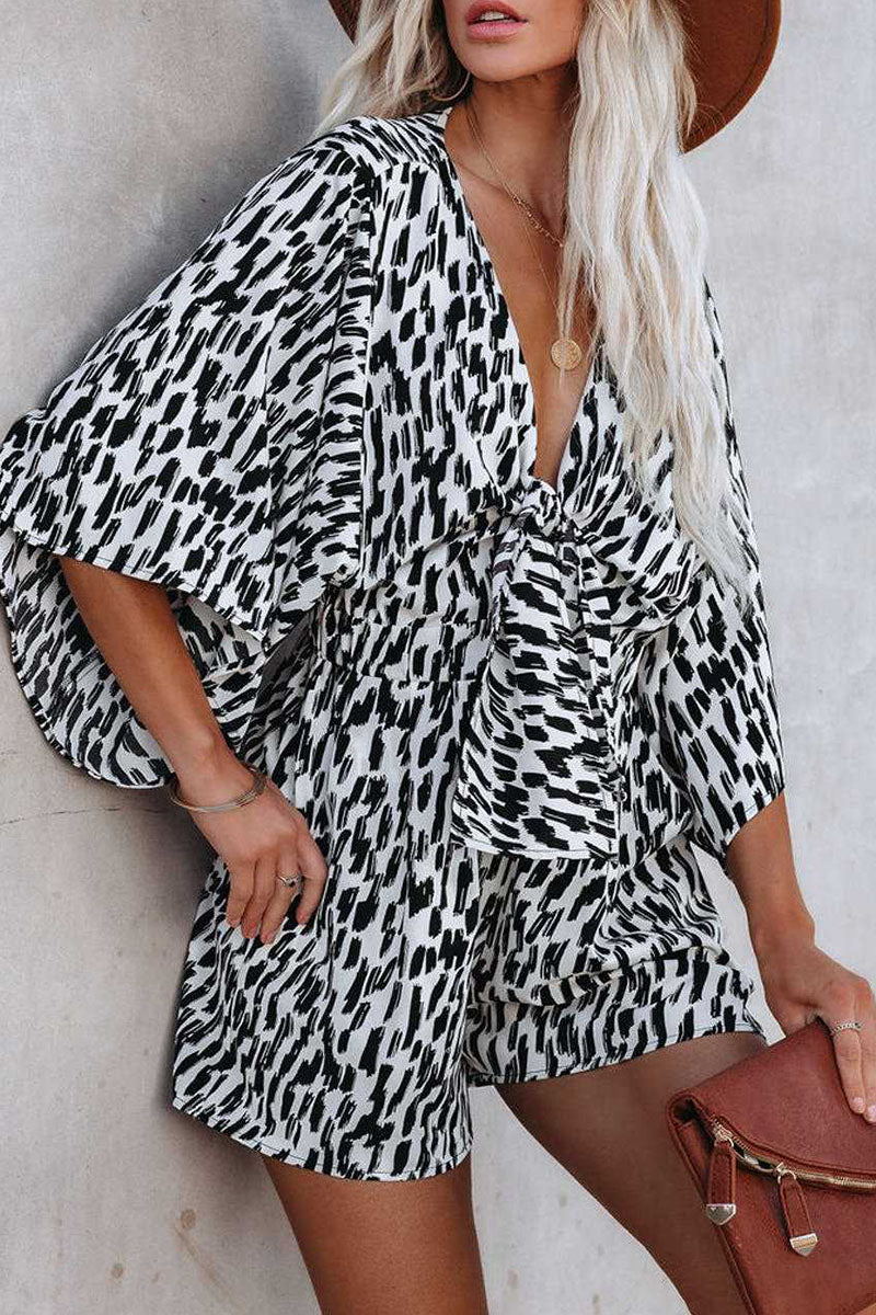 Striped Print Strap Design V Neck Loose Jumpsuits(6 Colors)