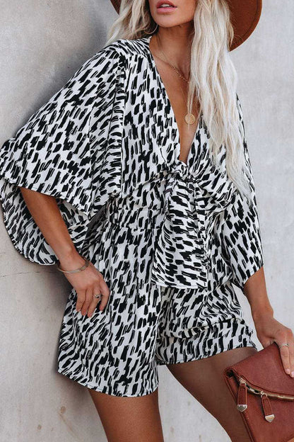Striped Print Strap Design V Neck Loose Jumpsuits(6 Colors)
