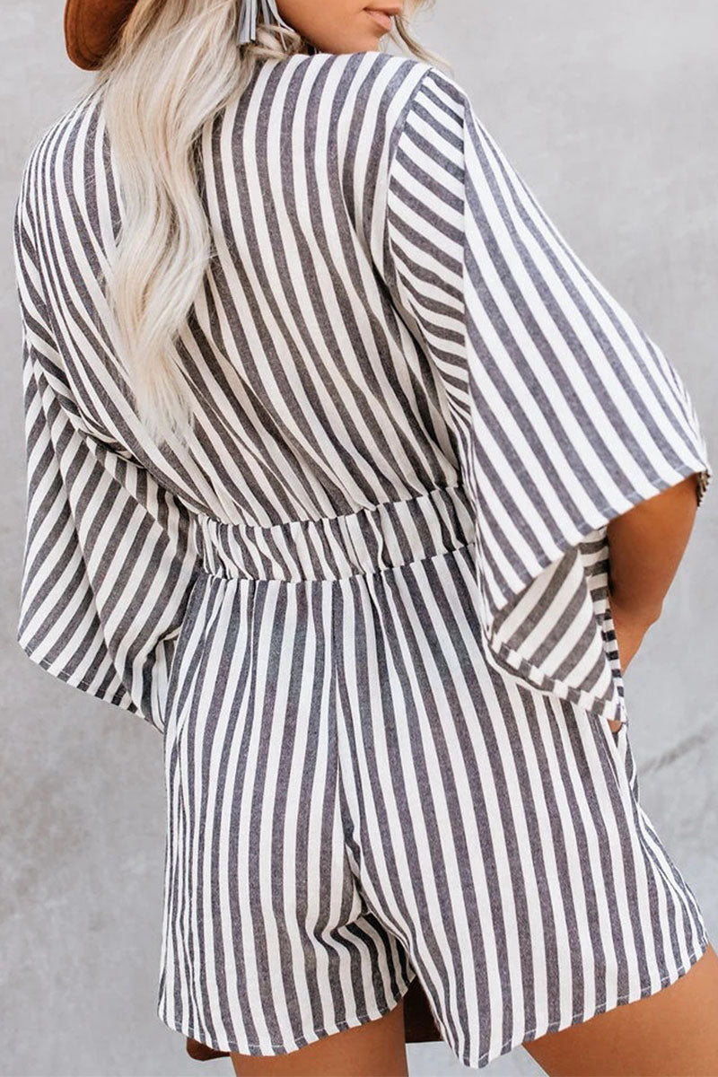 Striped Print Strap Design V Neck Loose Jumpsuits(6 Colors)