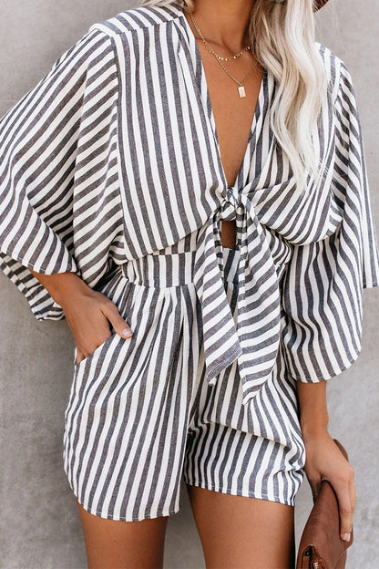 Striped Print Strap Design V Neck Loose Jumpsuits(6 Colors)