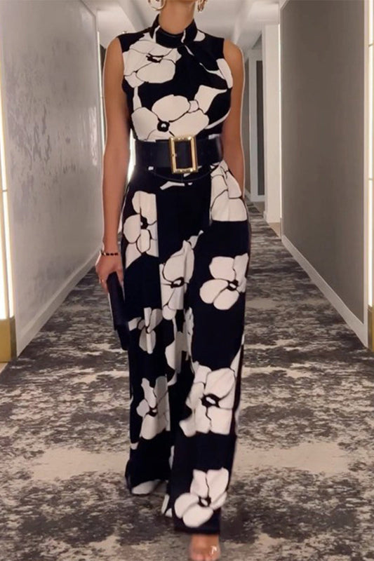 Print Printing Half a Turtleneck Regular Jumpsuits