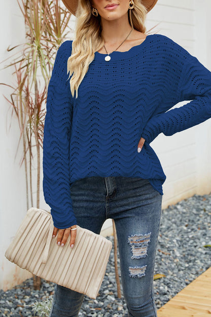 Hollowed Out Patchwork O Neck Sweaters(7 Colors)）
