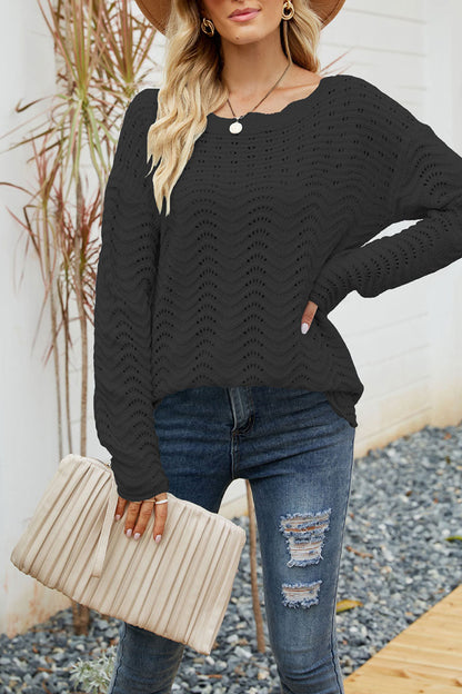Hollowed Out Patchwork O Neck Sweaters(7 Colors)）