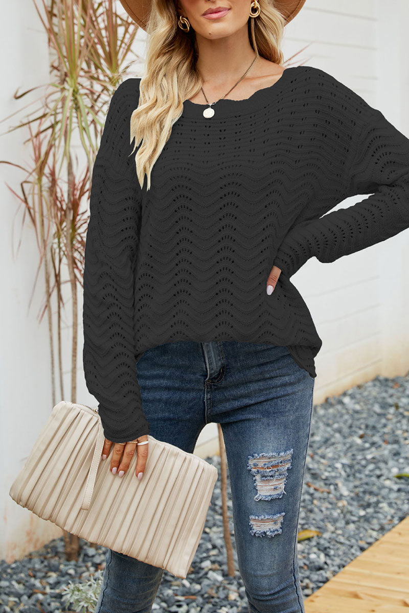 Hollowed Out Patchwork O Neck Sweaters(7 Colors)）