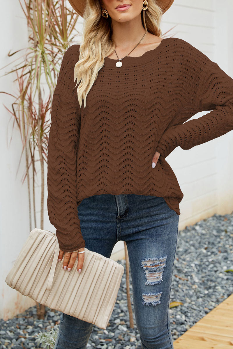 Hollowed Out Patchwork O Neck Sweaters(7 Colors)）
