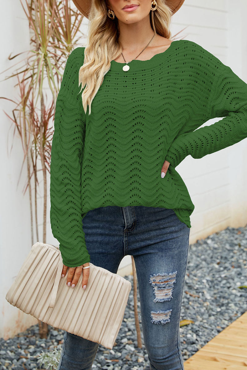 Hollowed Out Patchwork O Neck Sweaters(7 Colors)）