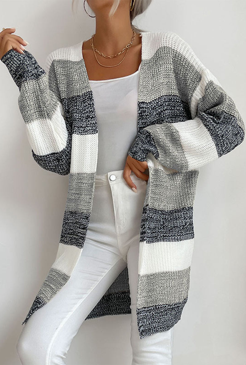 Color Block Contrast V Neck Sweaters(6 Colors)
