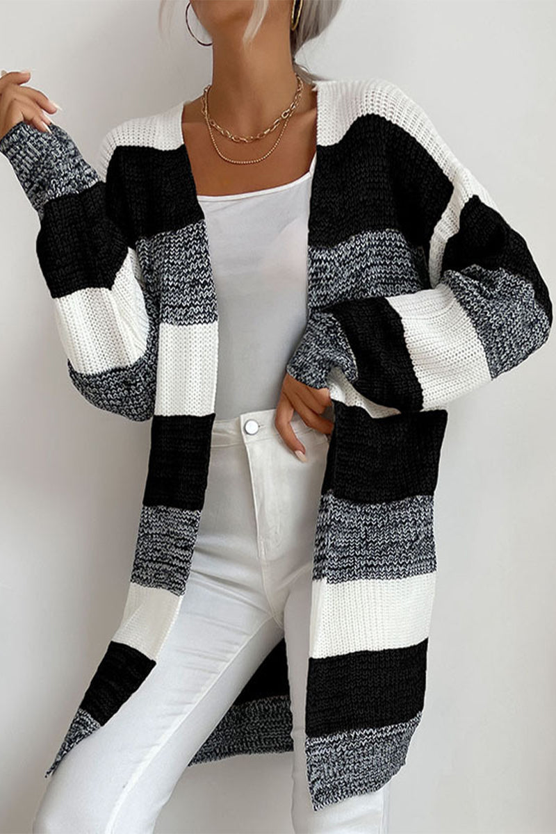 Color Block Contrast V Neck Sweaters(6 Colors)