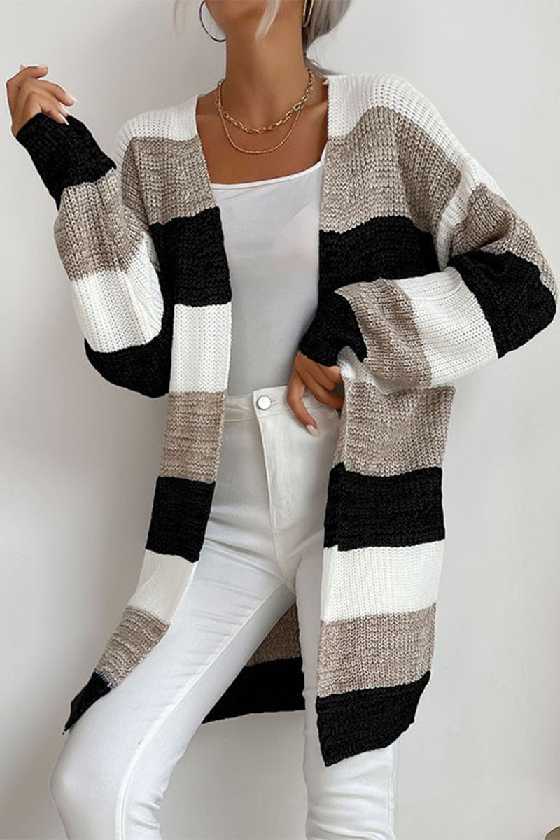 Color Block Contrast V Neck Sweaters(6 Colors)