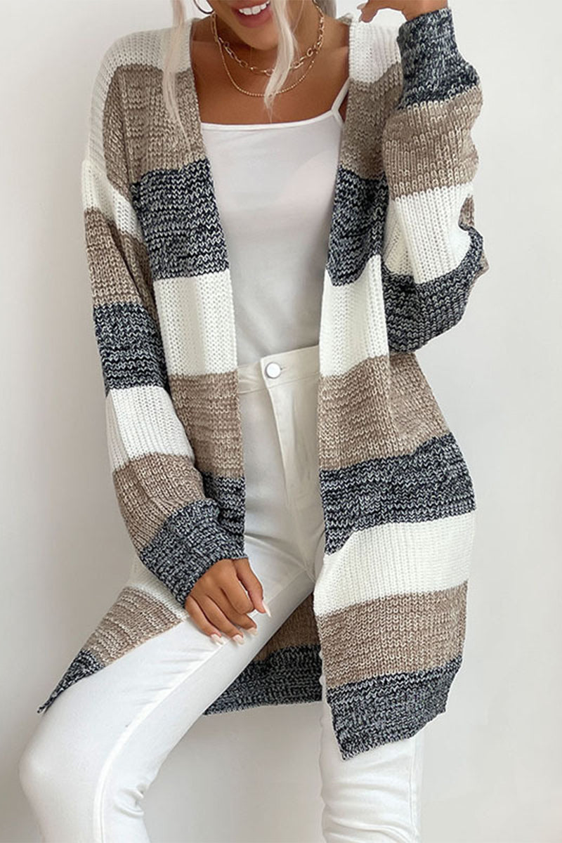 Color Block Contrast V Neck Sweaters(6 Colors)