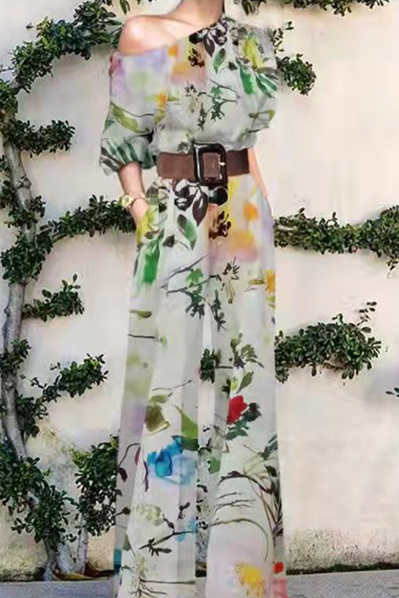 Print Without Belt One Shoulder Loose Jumpsuits(7 Colors)